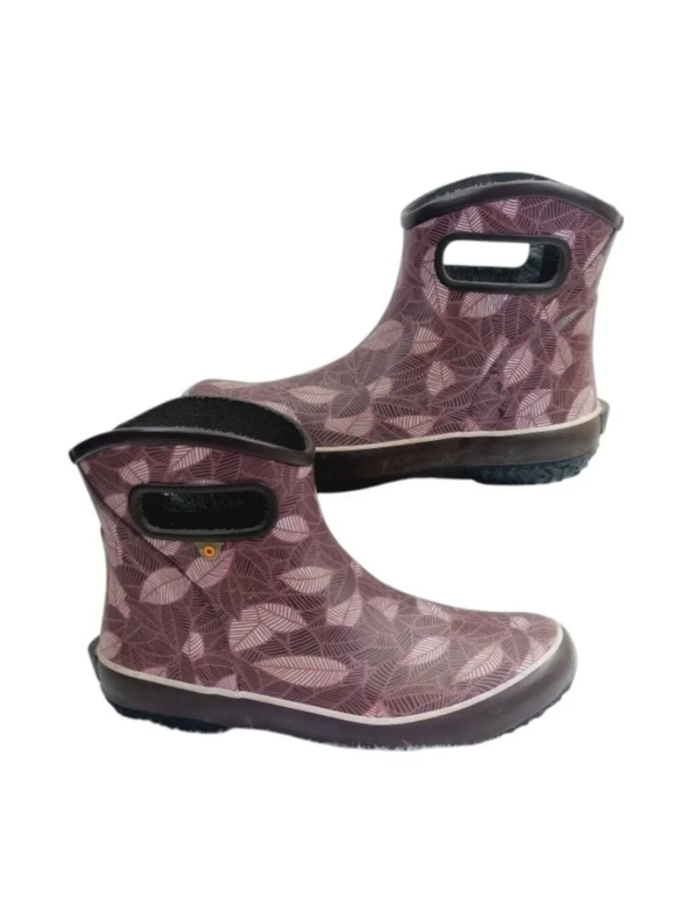 Bogs Women's Coral Patch Leaf Handle Rubber Pull-On Ankle Rain Boots Size 8
